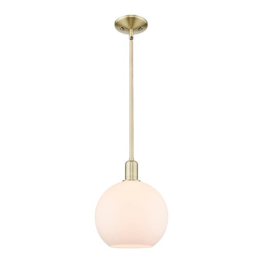 Innovations Athens 10in 1-Light Mini Pendant | Industrial Antique Brass Steel and Matte White Glass | Kitchen Island & Dining | Model 716-1S-AB-G121-10