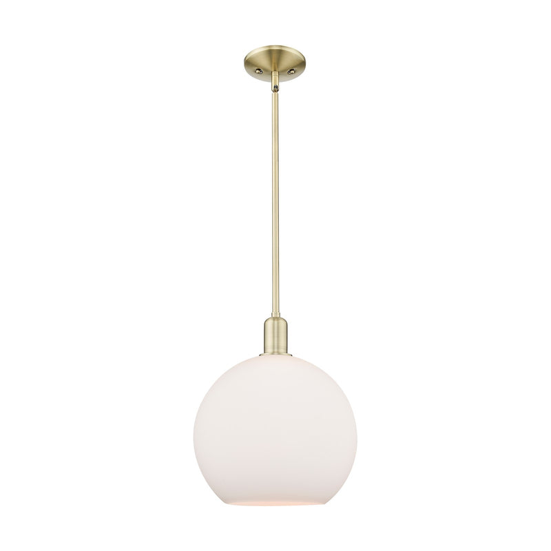 Innovations Athens 12in 1-Light Mini Pendant | Industrial Antique Brass and Matte White Glass | Kitchen Island & Dining Room | Model 716-1S-AB-G121-12