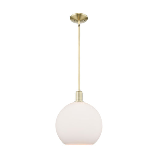 Innovations Athens 12in 1-Light Mini Pendant | Industrial Antique Brass and Matte White Glass | Kitchen Island & Dining Room | Model 716-1S-AB-G121-12