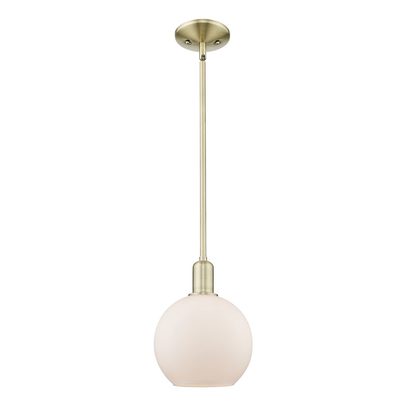 Innovations Athens 8in 1-Light Mini Pendant | Industrial Antique Brass and Matte White Glass | Kitchen Island & Dining Room | 8 x | Model 716-1S-AB-G121-8