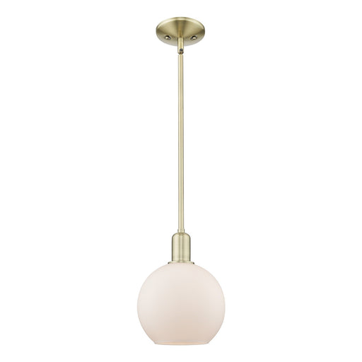 Innovations Athens 8in 1-Light Mini Pendant | Industrial Antique Brass and Matte White Glass | Kitchen Island & Dining Room | 8 x | Model 716-1S-AB-G121-8