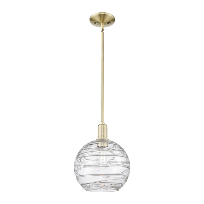 Innovations Athens Deco Swirl 10in 1-Light Mini Pendant | Industrial Antique Brass Steel and Clear Deco Swirl Glass | Kitchen | Model 716-1S-AB-G1213-10CL
