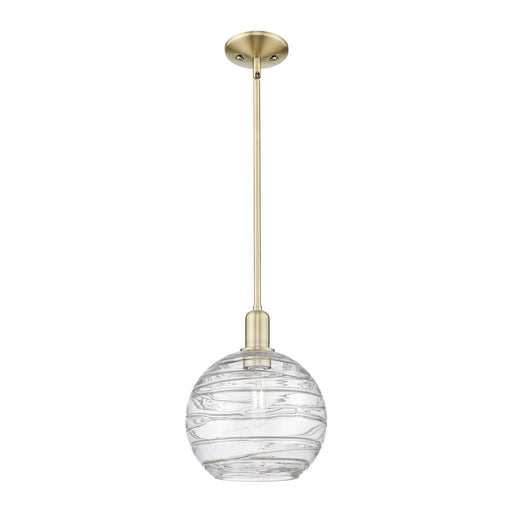 Innovations Athens Deco Swirl 10in 1-Light Mini Pendant | Industrial Antique Brass Steel and Clear Deco Swirl Glass | Kitchen | Model 716-1S-AB-G1213-10CL
