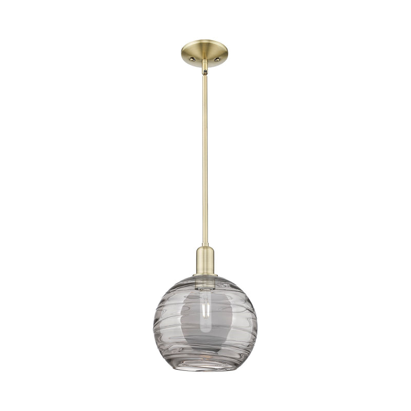 Innovations Athens Deco Swirl 10in 1-Light Mini Pendant | Industrial Antique Brass Steel and Light Smoke Glass | Kitchen | Model 716-1S-AB-G1213-10SM