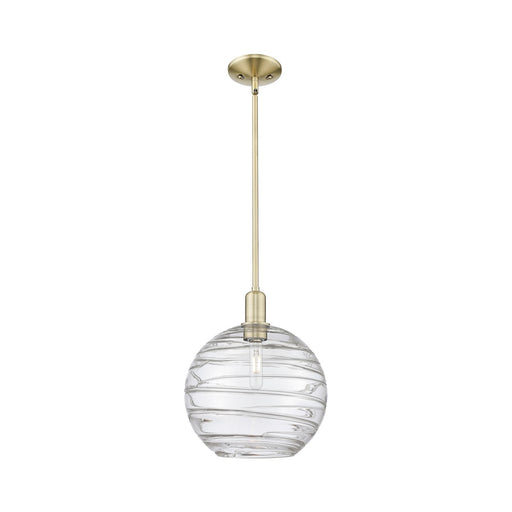 Innovations Athens Deco Swirl 12in 1-Light Mini Pendant | Industrial Antique Brass and Clear Deco Swirl Glass | Kitchen | Model 716-1S-AB-G1213-12CL