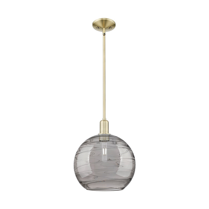 Innovations Athens Deco Swirl 12in 1-Light Mini Pendant | Industrial Antique Brass Steel and Light Smoke Glass | Kitchen | Model 716-1S-AB-G1213-12SM
