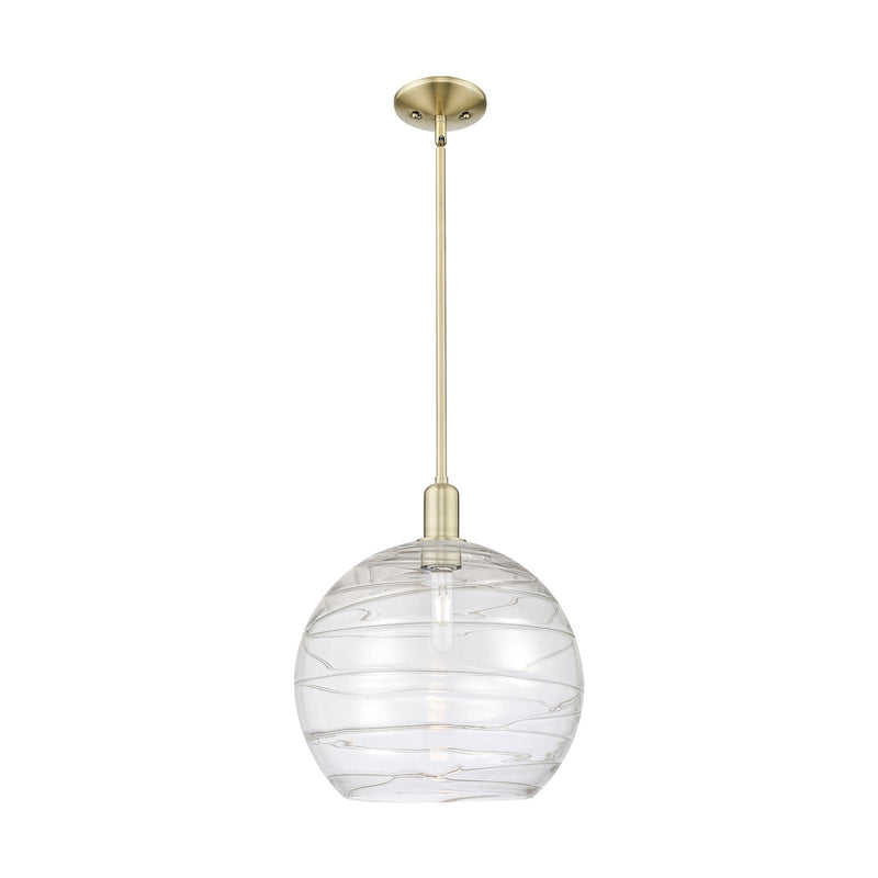 Innovations Athens Deco Swirl 14in 1-Light Mini Pendant | Industrial Antique Brass Steel and Clear Glass | Kitchen Island & | Model 716-1S-AB-G1213-14CL