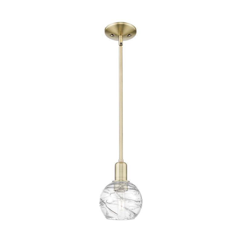 Innovations Athens Deco Swirl 6in 1-Light Mini Pendant | Industrial Antique Brass Steel and Clear Deco Swirl Glass | Kitchen | Model 716-1S-AB-G1213-6CL