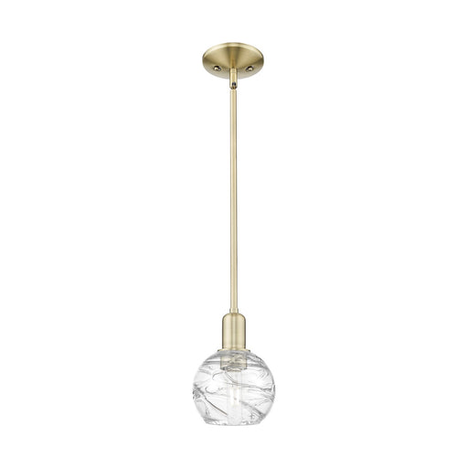 Innovations Athens Deco Swirl 6in 1-Light Mini Pendant | Industrial Antique Brass Steel and Clear Deco Swirl Glass | Kitchen | Model 716-1S-AB-G1213-6CL