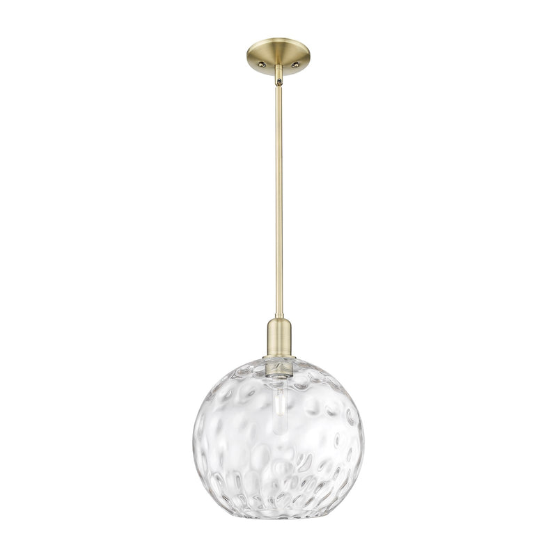 Innovations Athens Water Glass 12in 1-Light Mini Pendant | Industrial Antique Brass and Clear Water Glass | Kitchen Island & | Model 716-1S-AB-G1215-12