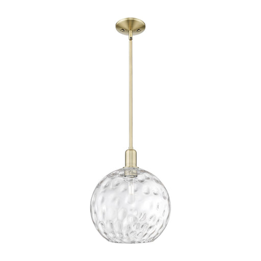Innovations Athens Water Glass 12in 1-Light Mini Pendant | Industrial Antique Brass and Clear Water Glass | Kitchen Island & | Model 716-1S-AB-G1215-12