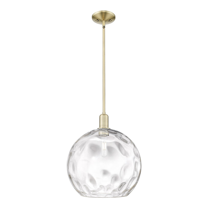 Innovations Athens Water Glass 13in 1-Light Mini Pendant | Industrial Antique Brass Steel and Clear Water Glass | Kitchen | Model 716-1S-AB-G1215-14