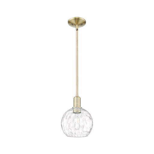 Innovations Athens Water Glass 8in 1-Light Mini Pendant | Industrial Antique Brass Steel and Clear Water Glass | Kitchen Island | Model 716-1S-AB-G1215-8