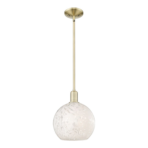 Innovations Lighting White Mouchette 10in 1-Light Mini Pendant | Industrial Antique Brass Steel and White Glass | Kitchen | Model 716-1S-AB-G1216-10WM