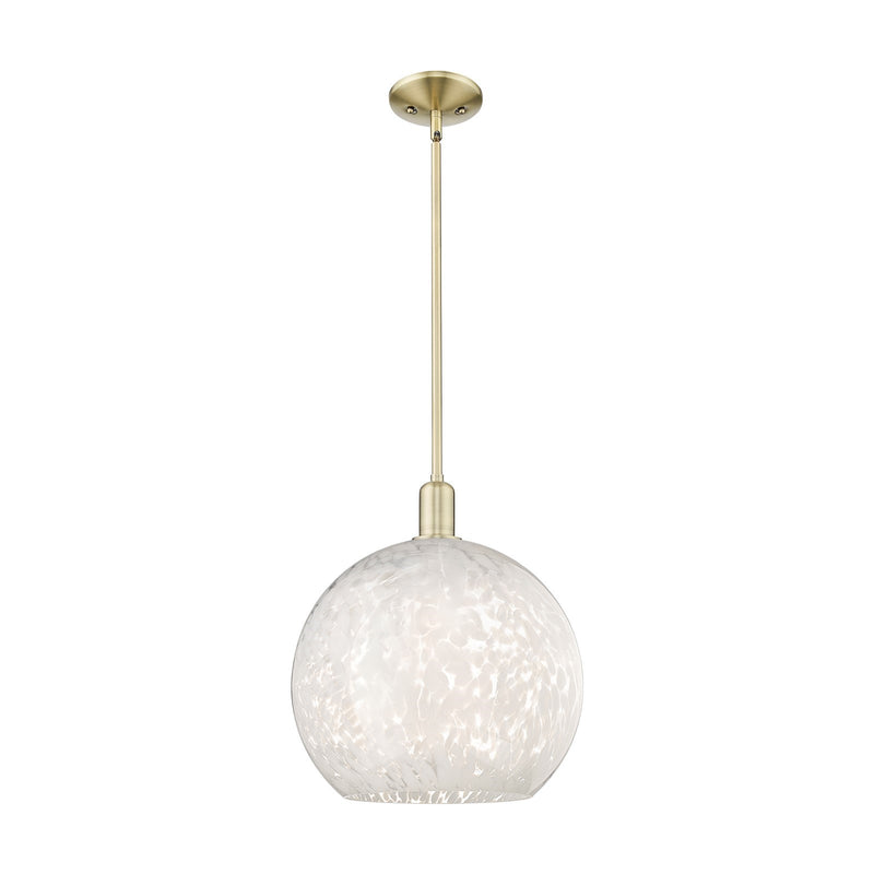 Innovations Arcadia 14in 1-Light Mini Pendant | Industrial Antique Brass and White Mouchette Glass | Kitchen Island & Dining | Model 716-1S-AB-G1216-14WM
