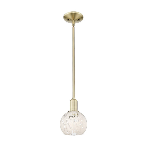 Innovations Lighting White Mouchette 6in 1-Light Mini Pendant | Industrial Antique Brass Steel and White Mouchette Glass | Model 716-1S-AB-G1216-6WM