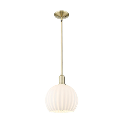 Innovations Lighting Arcadia 10in 1-Light Mini Pendant | Industrial Antique Brass Steel and White Venetian Glass | Kitchen | Model 716-1S-AB-G1217-10WV