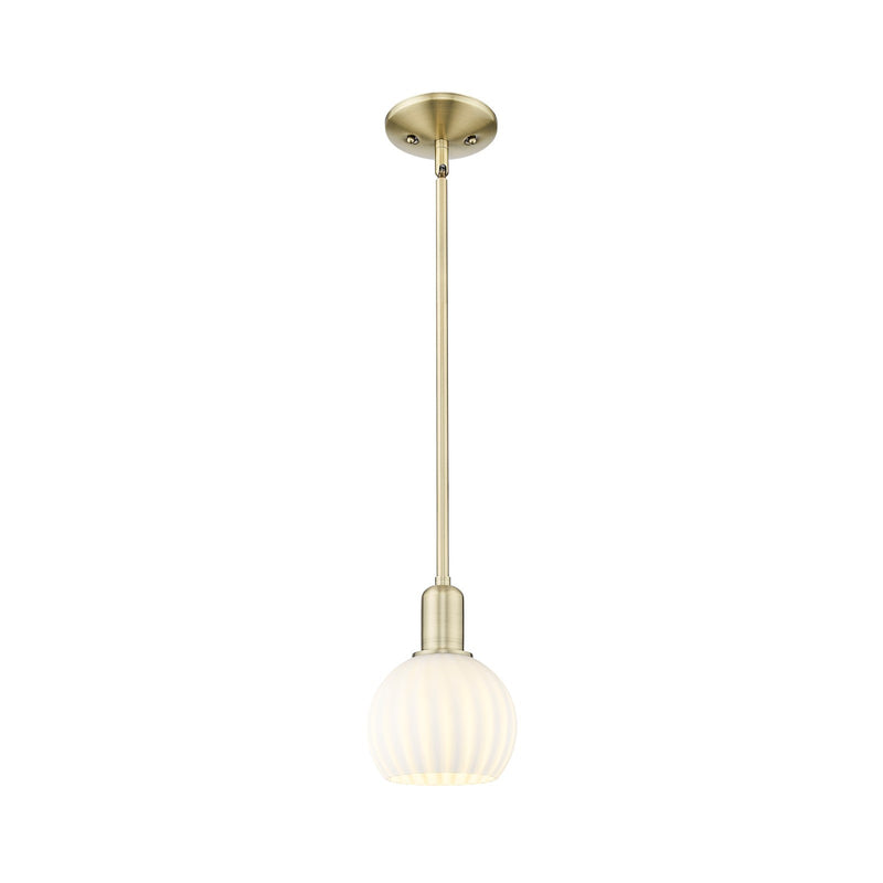 Innovations Lighting White Venetian 6in 1-Light Mini Pendant | Industrial Antique Brass Steel and White Venetian Glass | Model 716-1S-AB-G1217-6WV