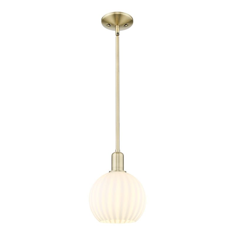 Innovations Lighting Arcadia 8in 1-Light Mini Pendant | Industrial Antique Brass and White Venetian Glass | Kitchen Island & | Model 716-1S-AB-G1217-8WV