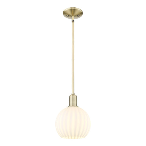 Innovations Lighting Arcadia 8in 1-Light Mini Pendant | Industrial Antique Brass and White Venetian Glass | Kitchen Island & | Model 716-1S-AB-G1217-8WV