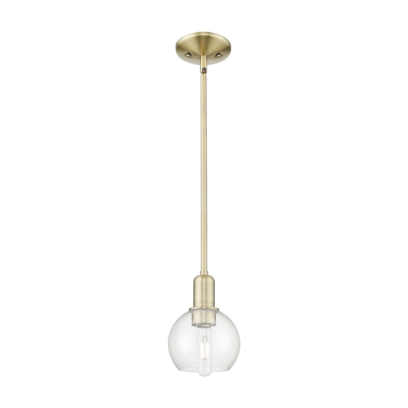 Innovations Athens 6in 1-Light Mini Pendant | Industrial Antique Brass Steel and Clear Glass | Kitchen Island & Dining Room | Model 716-1S-AB-G122-6