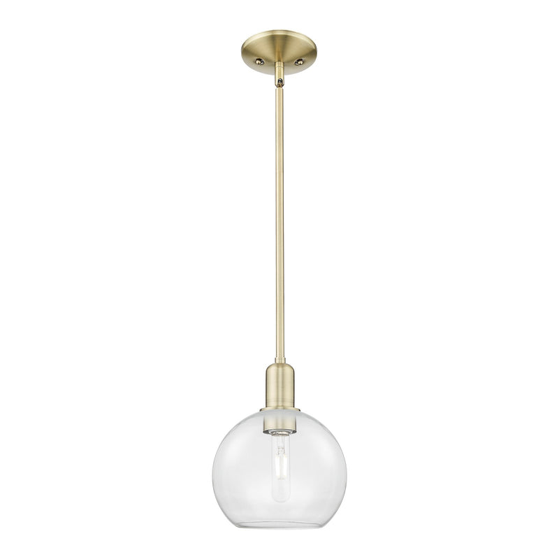 Innovations Athens 8in 1-Light Mini Pendant | Industrial Antique Brass Steel and Clear Glass | Kitchen Island & Dining Room | Model 716-1S-AB-G122-8