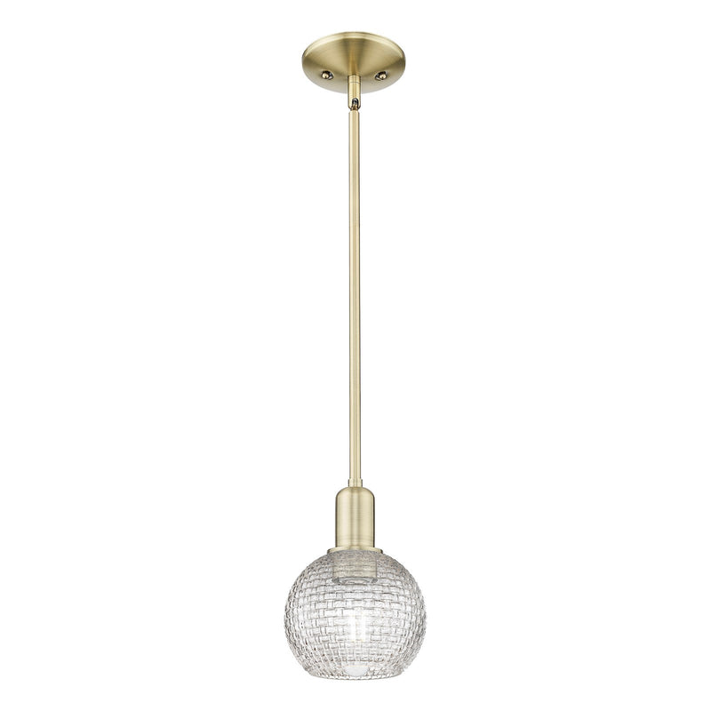 Innovations Athens 6in 1-Light Mini Pendant | Industrial Antique Brass and Clear Basket Weave Glass | Kitchen Island & Dining | Model 716-1S-AB-G122C-6CL