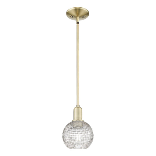 Innovations Athens 6in 1-Light Mini Pendant | Industrial Antique Brass and Clear Basket Weave Glass | Kitchen Island & Dining | Model 716-1S-AB-G122C-6CL