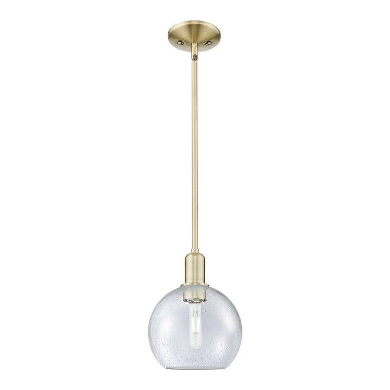 Innovations Athens 8in 1-Light Mini Pendant | Industrial Antique Brass Steel and Seedy Glass | Kitchen Island & Dining Room | 8 x | Model 716-1S-AB-G124-8