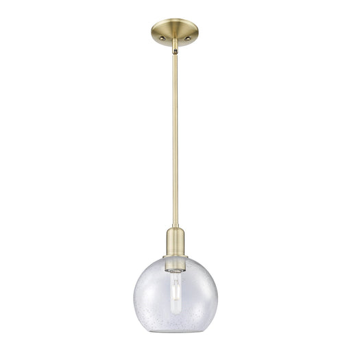 Innovations Athens 8in 1-Light Mini Pendant | Industrial Antique Brass Steel and Seedy Glass | Kitchen Island & Dining Room | 8 x | Model 716-1S-AB-G124-8