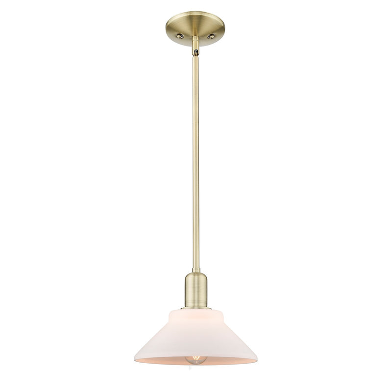 Innovations Orwell 8in 1-Light Mini Pendant | Industrial Antique Brass and Matte White Glass | Kitchen Island & Dining Room | 8.38 | Model 716-1S-AB-G131