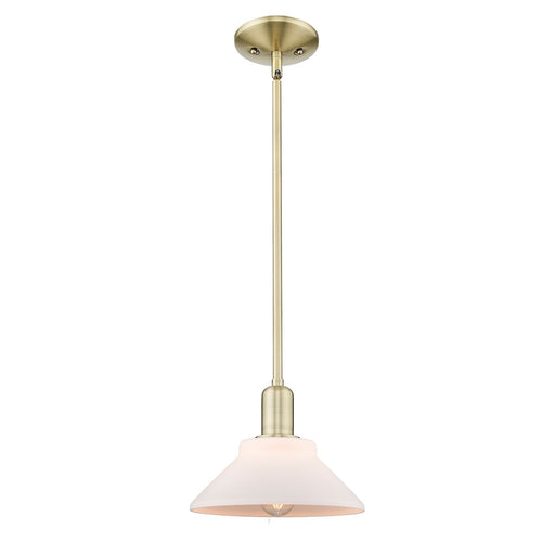 Innovations Orwell 8in 1-Light Mini Pendant | Industrial Antique Brass and Matte White Glass | Kitchen Island & Dining Room | 8.38 | Model 716-1S-AB-G131