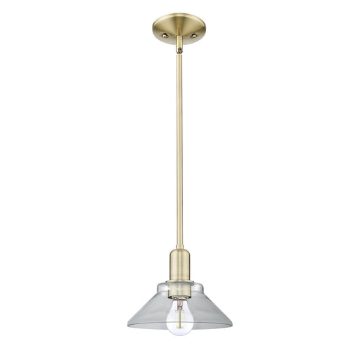 Innovations Orwell 8in 1-Light Mini Pendant | Industrial Antique Brass Steel and Clear Glass | Kitchen Island & Dining Room | Damp | Model 716-1S-AB-G132