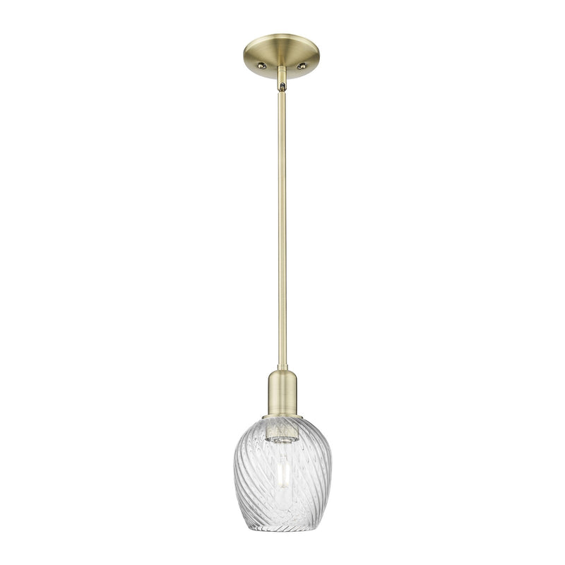 Innovations Salina 1-Light Mini Pendant | Industrial Antique Brass Steel and Clear Spiral Fluted Glass | Kitchen Island & Dining | Model 716-1S-AB-G292
