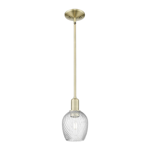 Innovations Salina 1-Light Mini Pendant | Industrial Antique Brass Steel and Clear Spiral Fluted Glass | Kitchen Island & Dining | Model 716-1S-AB-G292