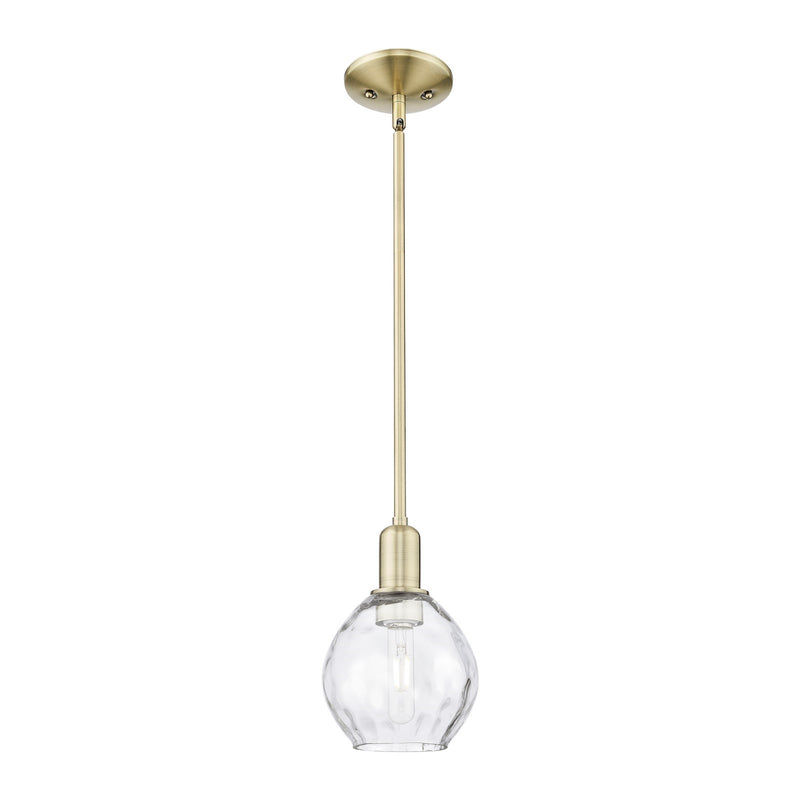 Innovations Waverly 6in 1-Light Mini Pendant | Industrial Antique Brass and Clear Water Glass | Kitchen Island & Dining Room | Damp | Model 716-1S-AB-G362