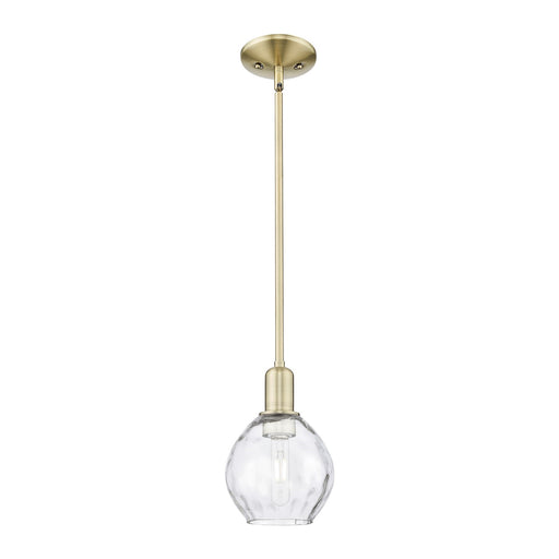 Innovations Waverly 6in 1-Light Mini Pendant | Industrial Antique Brass and Clear Water Glass | Kitchen Island & Dining Room | Damp | Model 716-1S-AB-G362