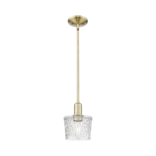 Innovations Niagara 7in 1-Light Mini Pendant | Industrial Antique Brass Steel and Clear Textured Glass | Kitchen Island & Dining | Model 716-1S-AB-G402