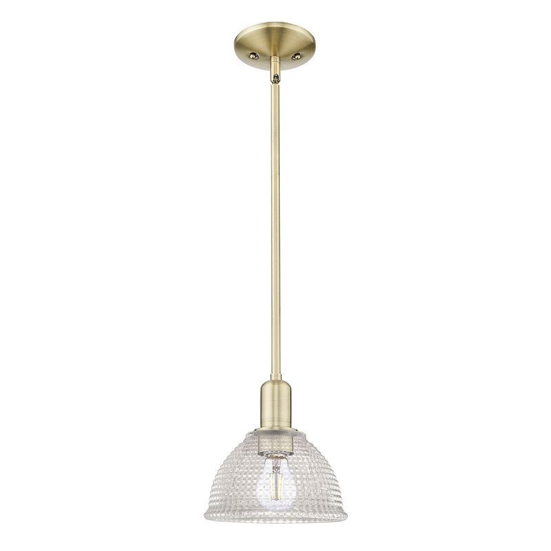 Innovations Arietta 8in 1-Light Mini Pendant | Industrial Antique Brass Steel and Clear Glass | Kitchen Island & Dining Room | 8 x | Model 716-1S-AB-G422