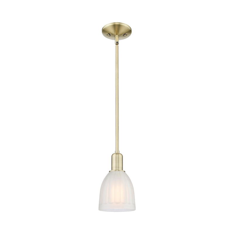 Innovations Brookfield 6in 1-Light Mini Pendant | Industrial Antique Brass and White Frosted Ribbed Glass | Kitchen Island & Dining | Model 716-1S-AB-G441