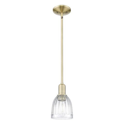 Innovations Brookfield 6in 1-Light Mini Pendant | Industrial Antique Brass and Clear Ribbed Glass | Kitchen Island & Dining Room | Model 716-1S-AB-G442