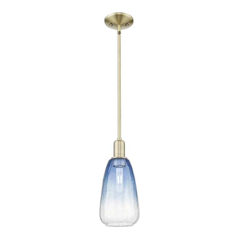 Innovations Brookhaven Almond 6in 1-Light Mini Pendant | Industrial Antique Brass Steel and Sapphire Blue Glass | Kitchen | Model 716-1S-AB-G480-6SB