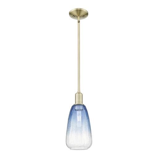 Innovations Brookhaven Almond 6in 1-Light Mini Pendant | Industrial Antique Brass Steel and Sapphire Blue Glass | Kitchen | Model 716-1S-AB-G480-6SB