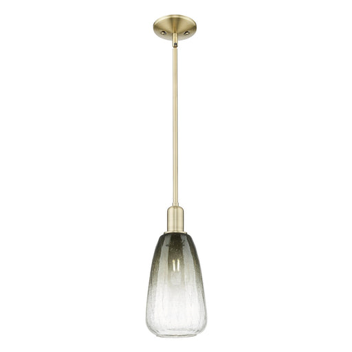 Innovations Brookhaven Almond 6in 1-Light Mini Pendant | Industrial Antique Brass Steel and Slate Glass | Kitchen Island & | Model 716-1S-AB-G480-6SL