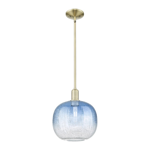 Innovations Brookhaven Sphere 10.5in 1-Light Mini Pendant | Industrial Antique Brass and Sapphire Blue Glass | Kitchen Island | Model 716-1S-AB-G481-10SB