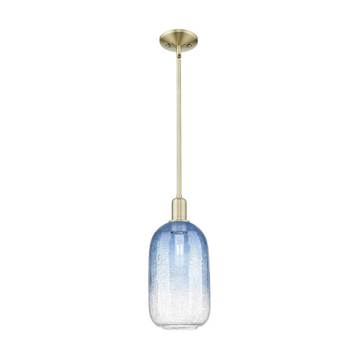Innovations Brookhaven Cloche 7in 1-Light Mini Pendant | Industrial Antique Brass and Sapphire Blue Glass | Kitchen Island & | Model 716-1S-AB-G482-7SB