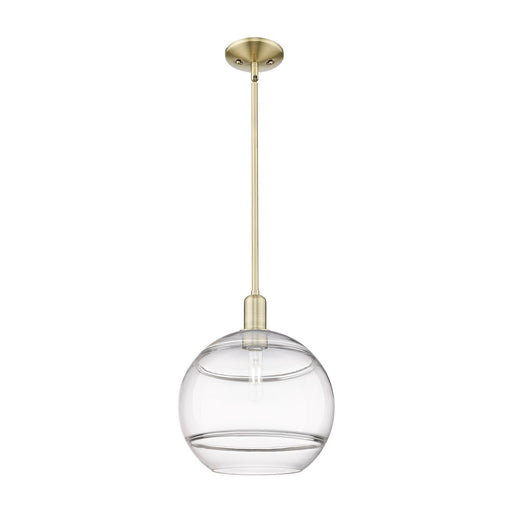Innovations Rochester 12in 1-Light Mini Pendant | Industrial Antique Brass Steel and Clear Glass | Kitchen Island & Dining | Model 716-1S-AB-G556-12CL