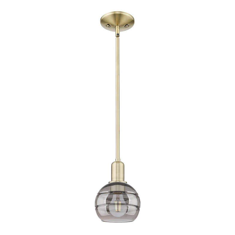 Innovations Rochester 6in 1-Light Mini Pendant | Industrial Antique Brass and Light Smoke Glass | Kitchen Island & Dining Room | Model 716-1S-AB-G556-6SM