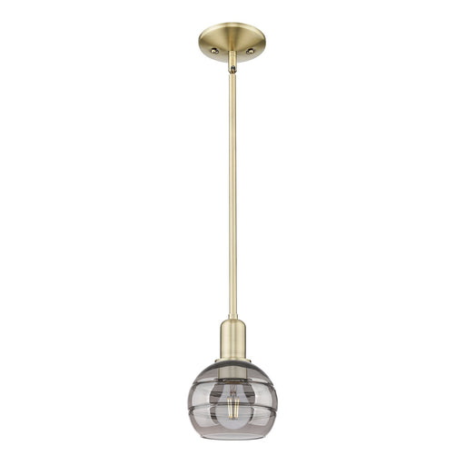 Innovations Rochester 6in 1-Light Mini Pendant | Industrial Antique Brass and Light Smoke Glass | Kitchen Island & Dining Room | Model 716-1S-AB-G556-6SM