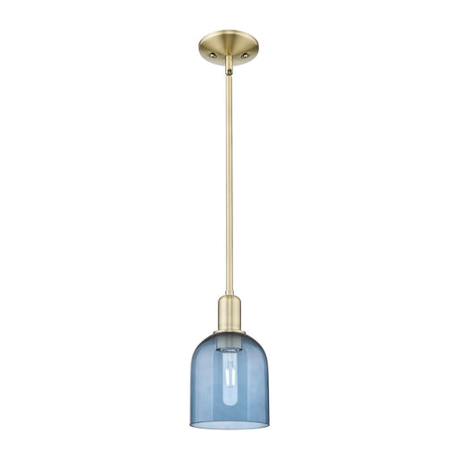 Innovations Bella 6in 1-Light Mini Pendant | Industrial Antique Brass and Blue Glass | Kitchen Island & Dining Room | 5.5 x 5.5 | Model 716-1S-AB-G558-6BL